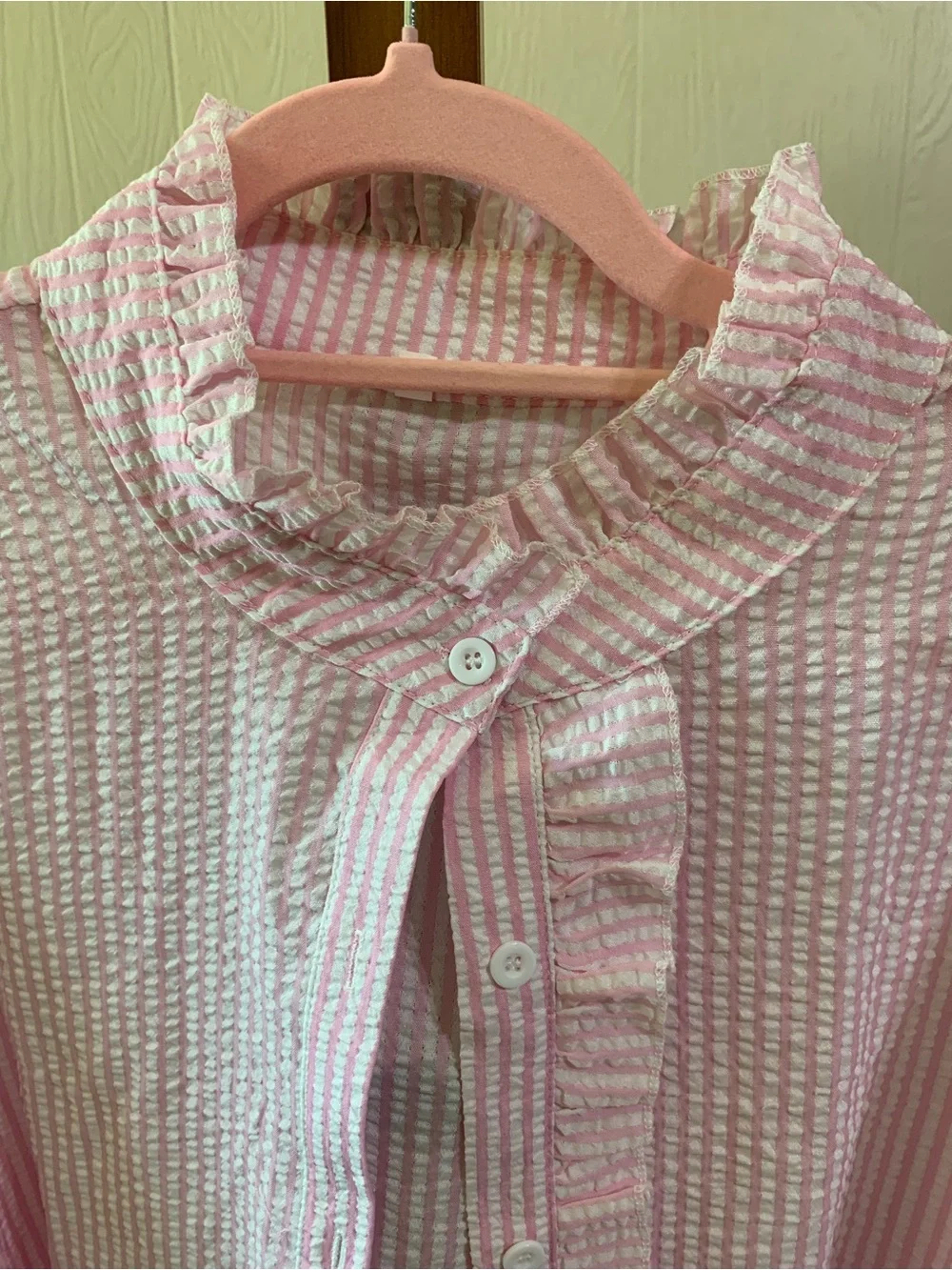 Pink Ruffled Button-Up Blouse - Picture 2 of 4